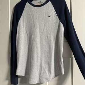 Hollister Navy and Gray Long Sleeve Shirt